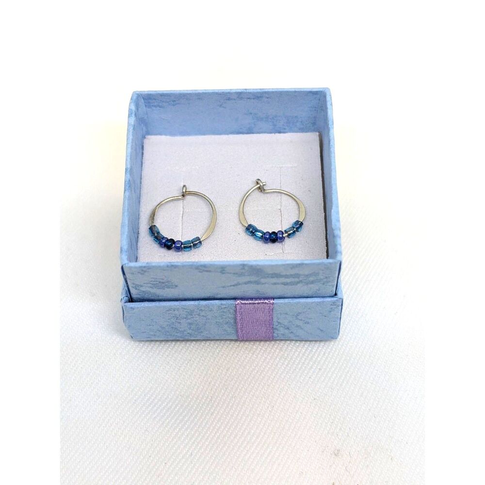 Boho Blue Beaded Hoop Earrings